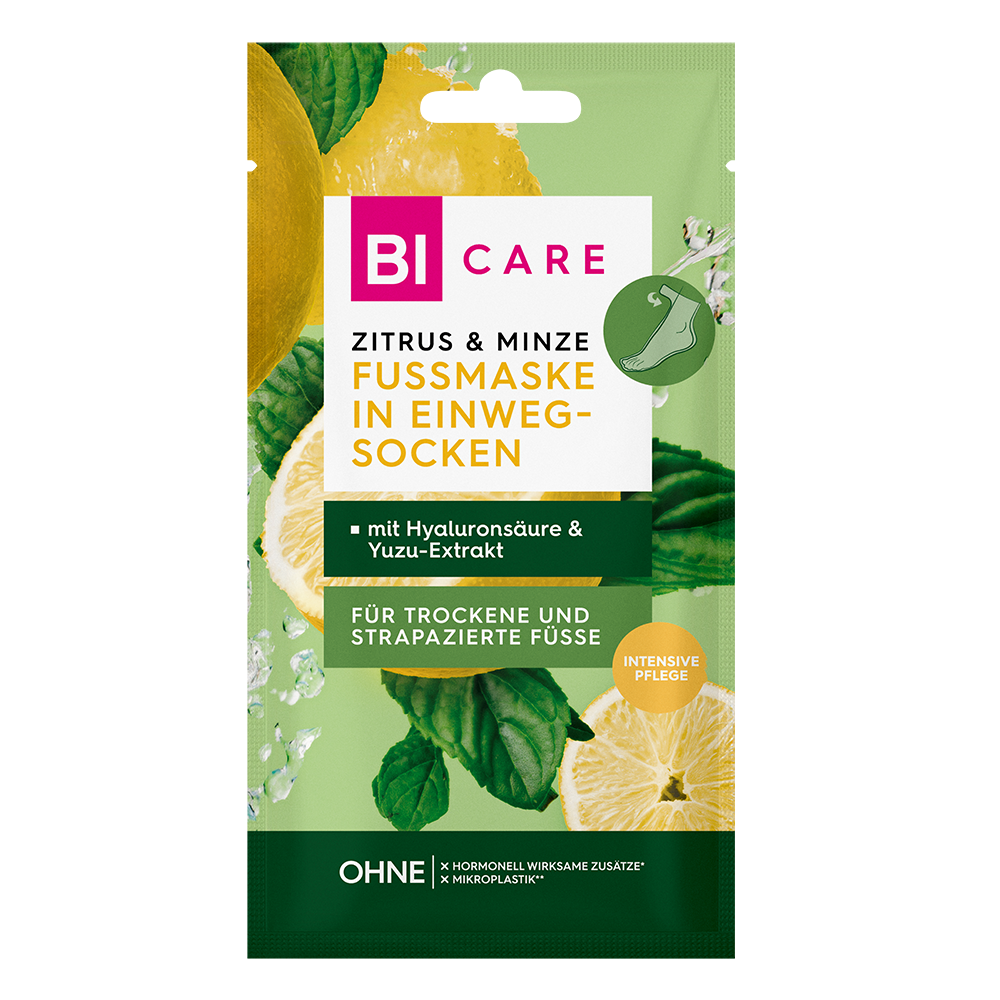 Bild: BI CARE Zitrus & Minze Fußmaske in Einwegsocken