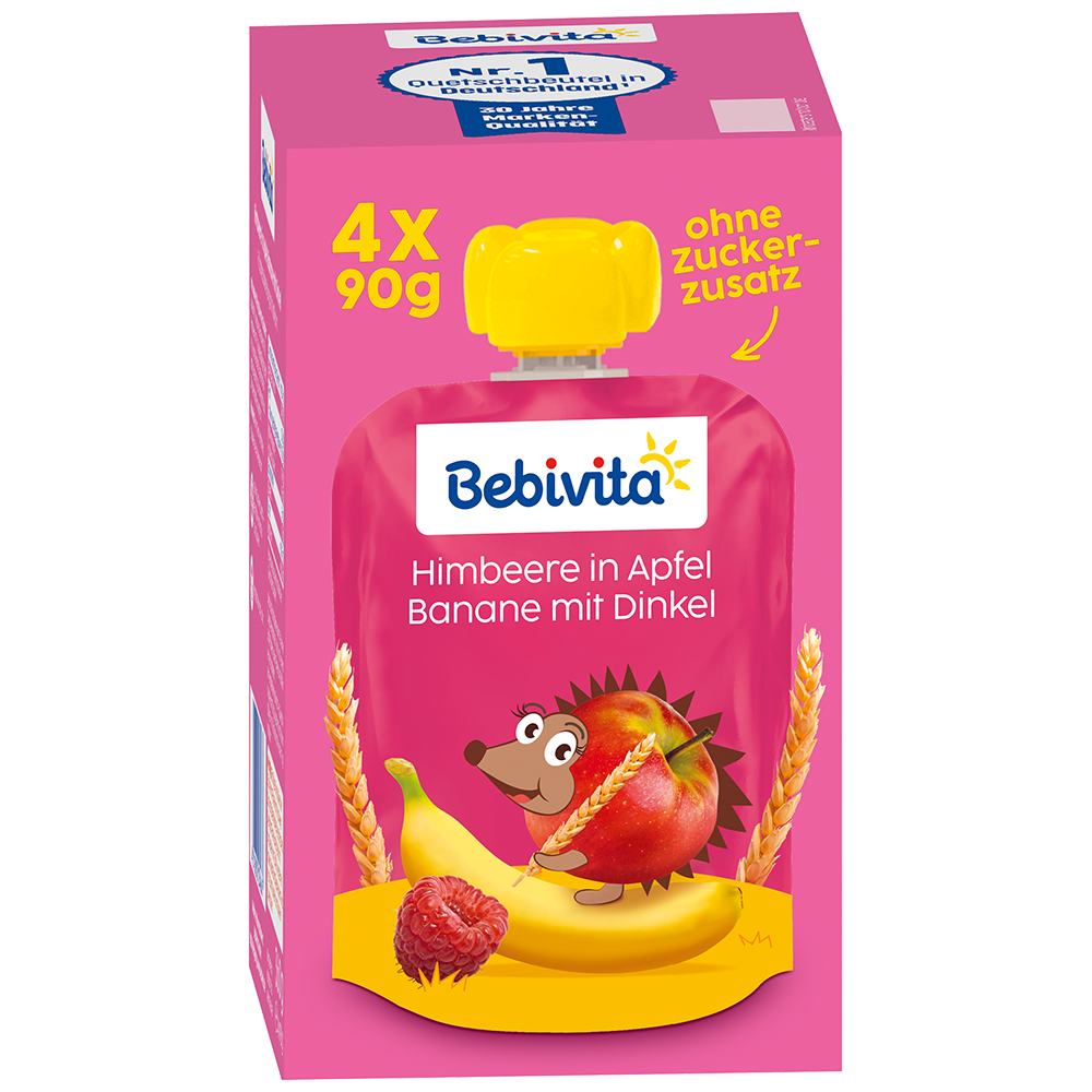 Bild: Bebivita Quetschie Himbeere in Apfel Banane mit Dinkel