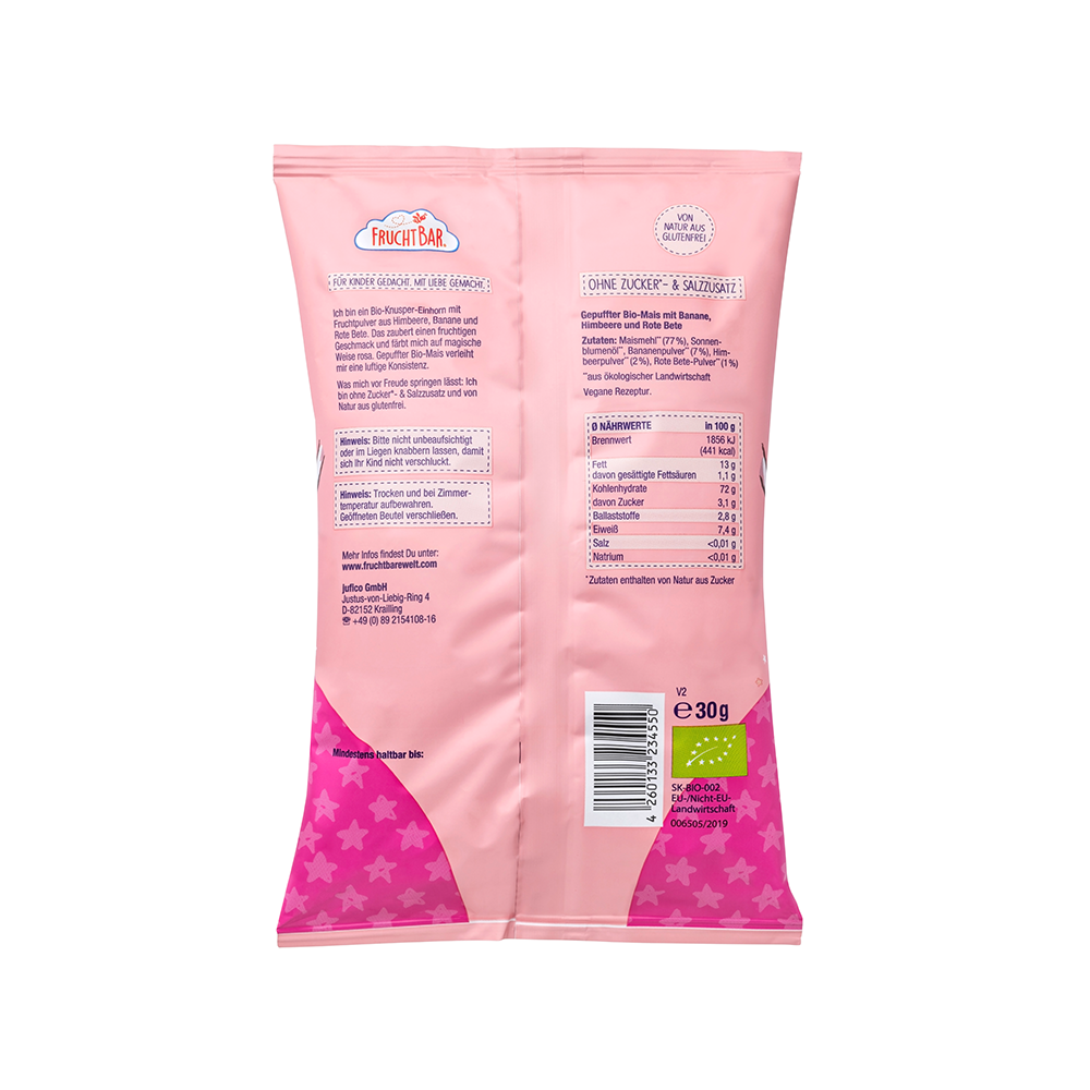 Bild: FruchtBar Bio Knusper Einhörner Banane, Himbeere und Rote Bete