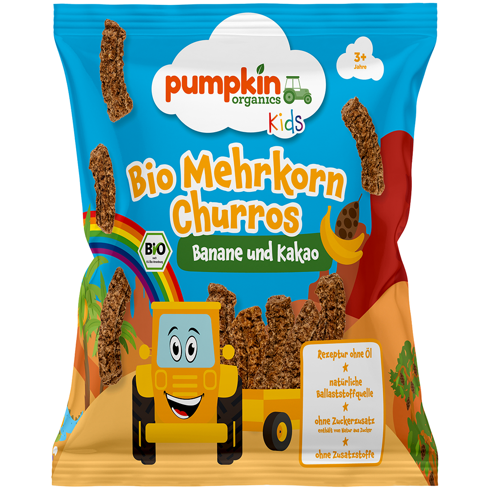 Bild: pumpkin organics Bio Mehrkorn Churros Banane und Kakao 