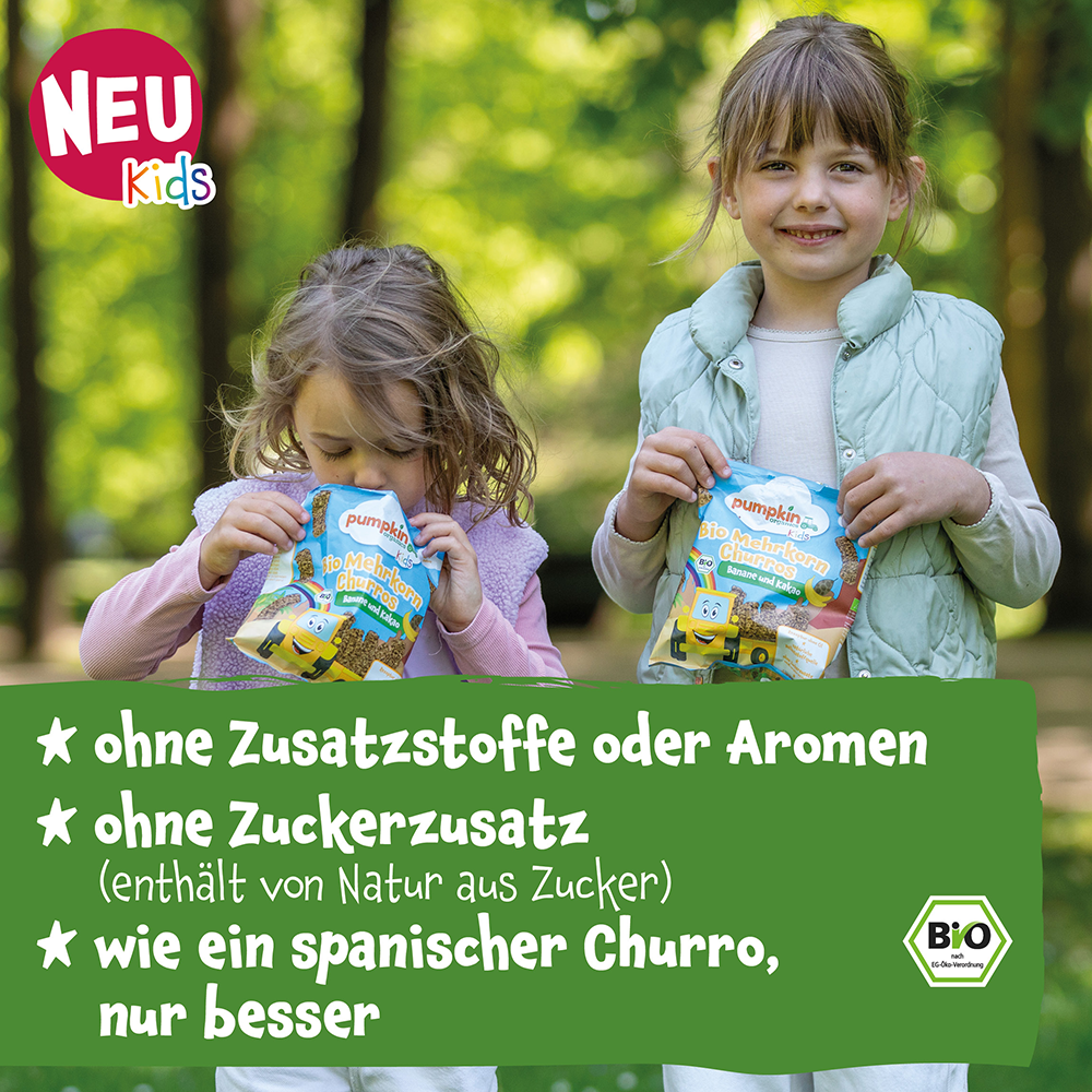 Bild: pumpkin organics Bio Mehrkorn Churros Banane und Kakao 