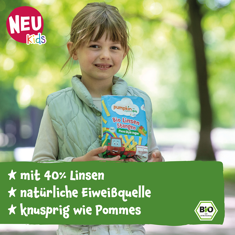 Bild: pumpkin organics Bio Linsen Stangen Pizza Style Vegan 