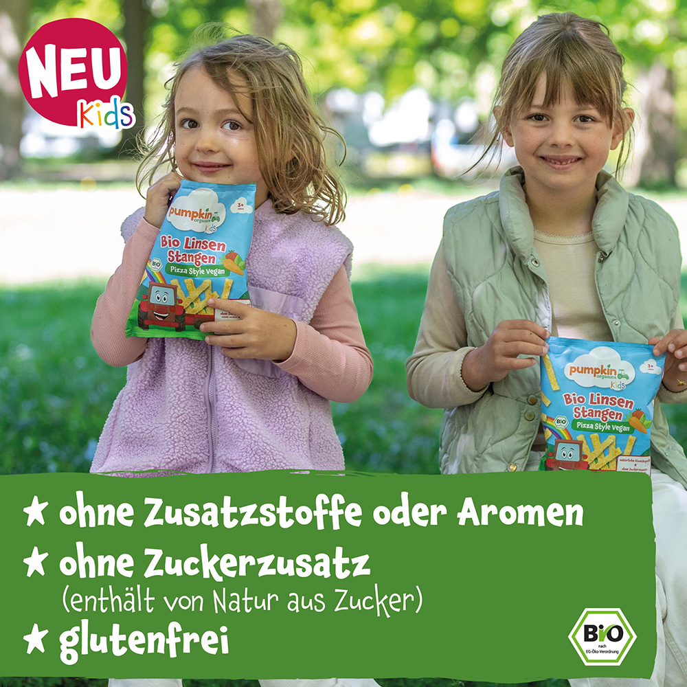 Bild: pumpkin organics Bio Linsen Stangen Pizza Style Vegan 