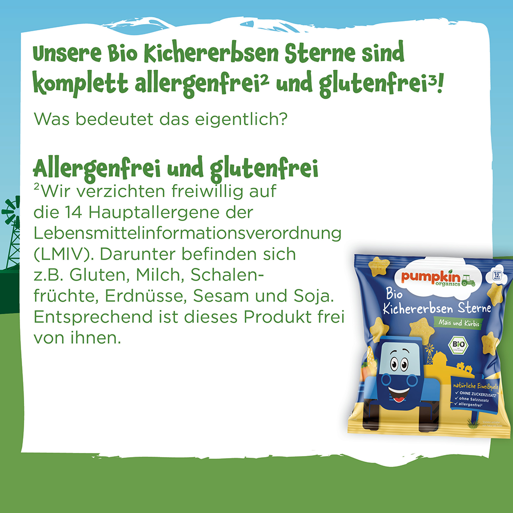 Bild: pumpkin organics Bio Kichererbsen Sterne mit Mais und Kürbis 