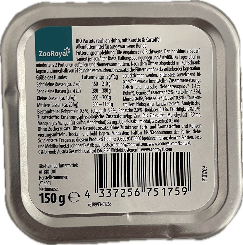 Bild: ZooRoyal Bio Pastete Huhn mit Karotte und Kartoffeln