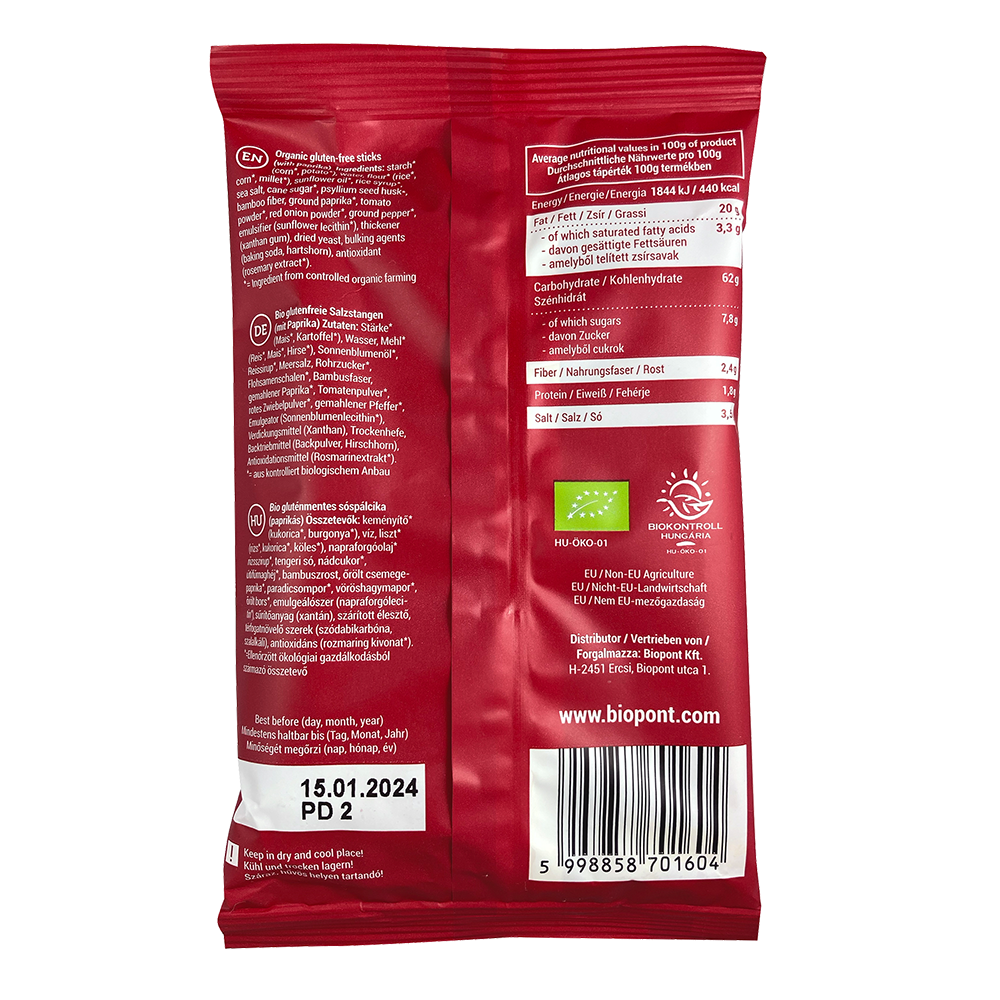 Bild: Biopont Organic Sticks Glutenfrei mit süßem Paprika