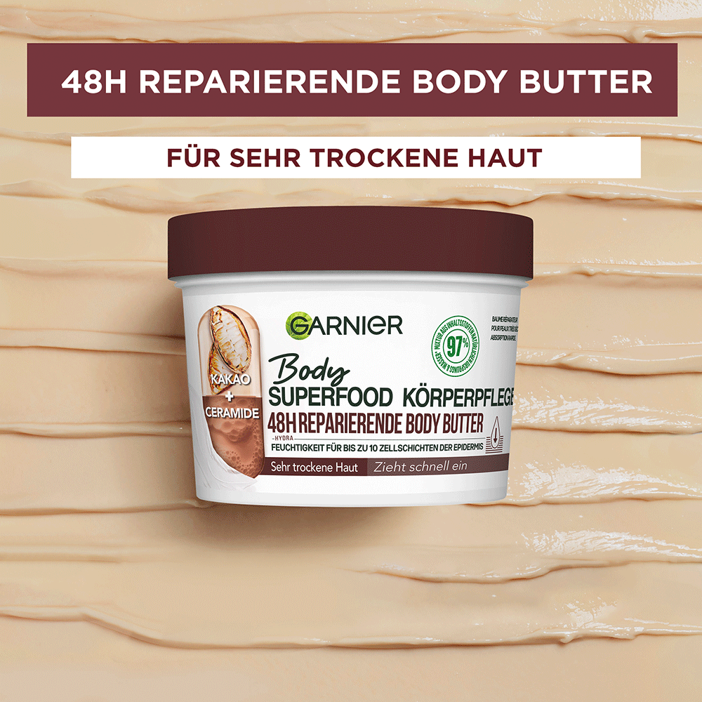 Bild: GARNIER Body Superfood Körperpflege 48h reparierende Body Butter