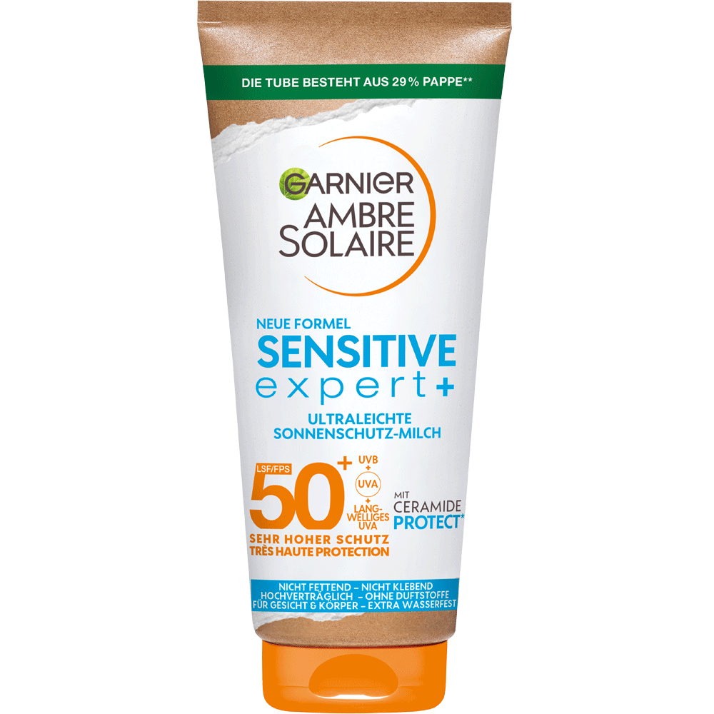 Bild: GARNIER AMBRE SOLAIRE Sensitive expert+ Sonnenschutz-Milch LSF 50+