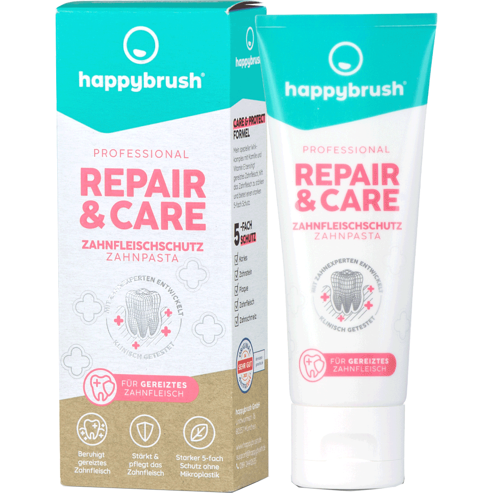 Bild: happybrush Zahnpasta Repair & Care Zahnfleischschutz