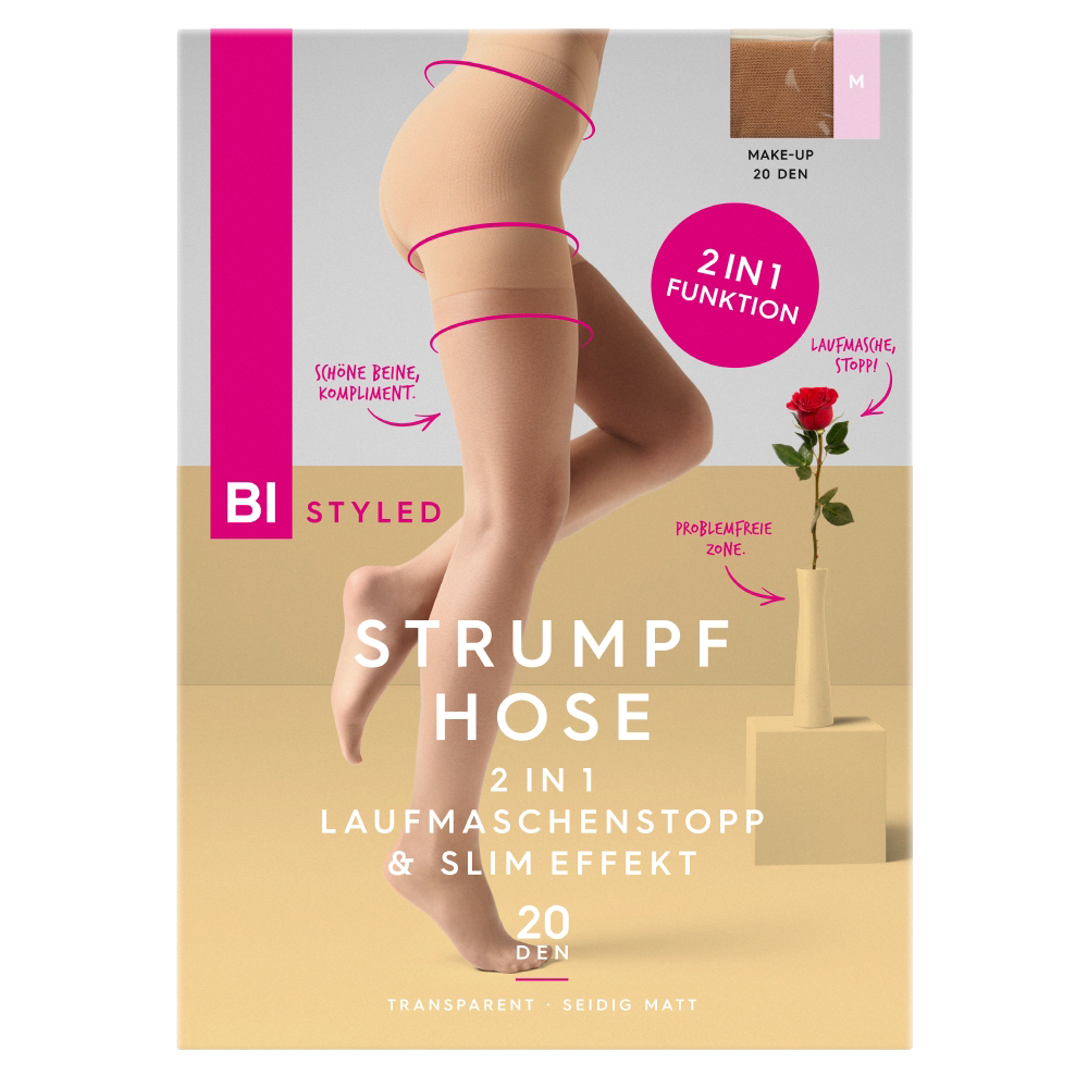 Bild: BI STYLED Strumpfhose 2in1 Laufmaschenstopp und Slim Effekt 20 DEN Make-up