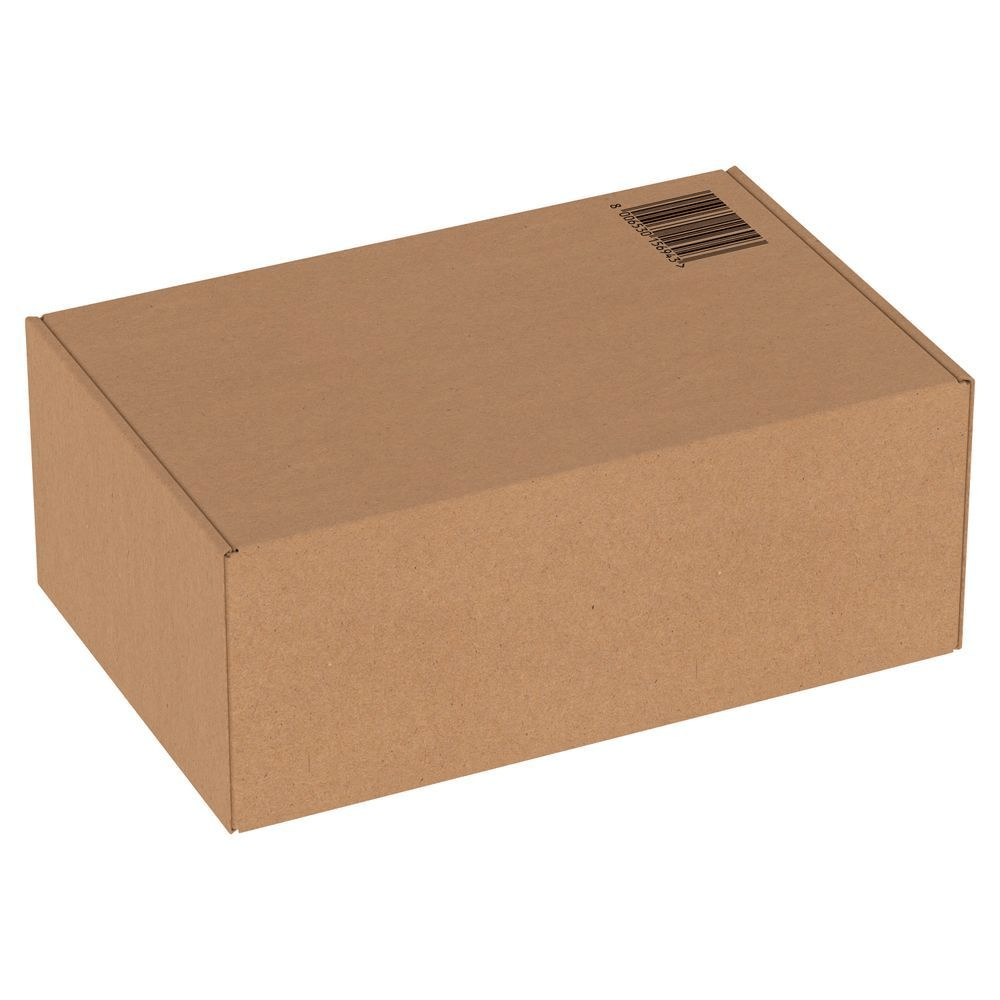 [ES]: Caja de cartón marrón mostrando códigos de barras