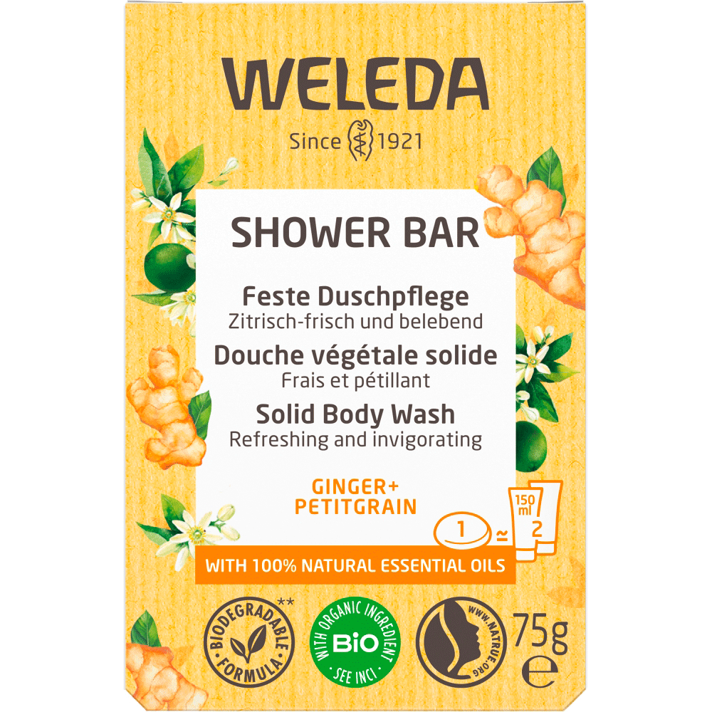Bild: WELEDA Feste Dusche Ginger & Petitgrain