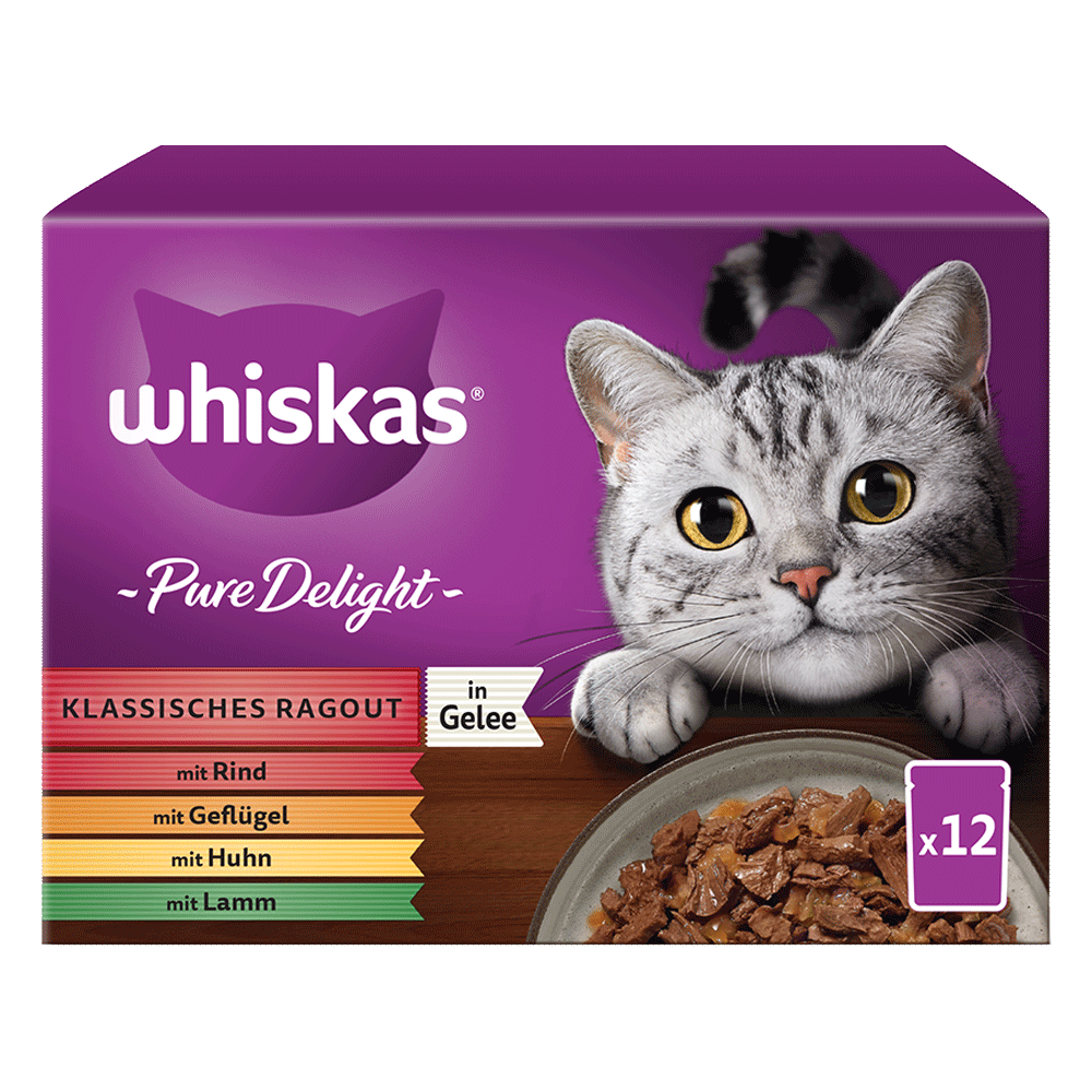 Bild: Whiskas Pure Delight Klassisches Ragout Rind Geflügel Huhn Lamm