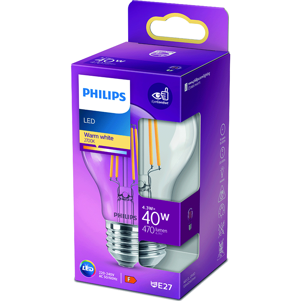 Bild: PHILIPS LED Classic 40W Lampe klar E27