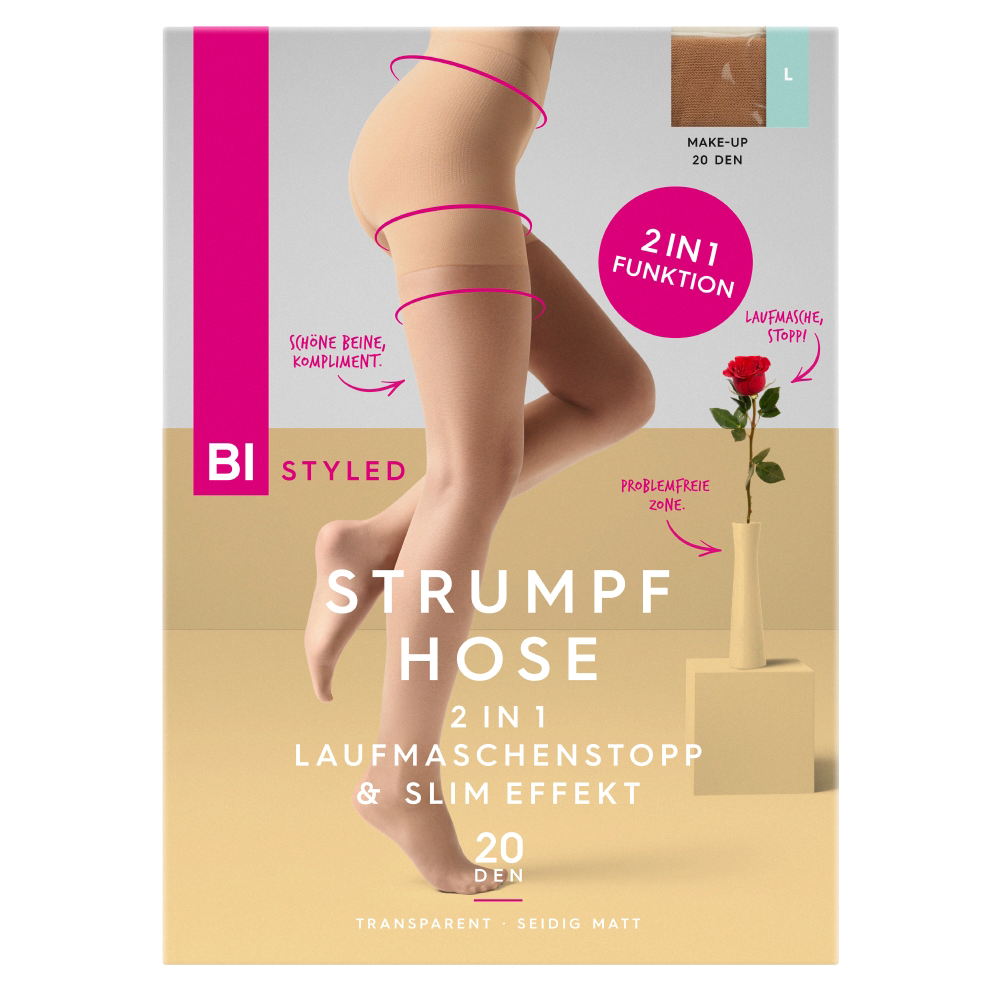 Bild: BI STYLED Strumpfhose 2in1 Laufmaschenstopp und Slim Effekt 20 DEN Make-up