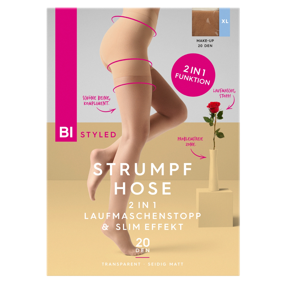 Bild: BI STYLED Strumpfhose 2in1 Laufmaschenstopp und Slim Effekt 20 DEN Make-up