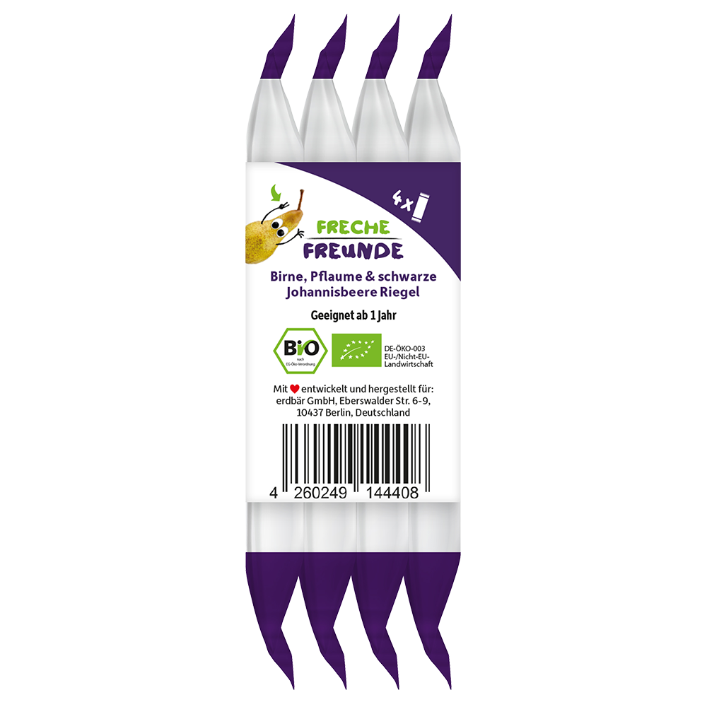 Bild: Freche Freunde Getreideriegel Birne, Pflaume & schwarze Johannisbeere