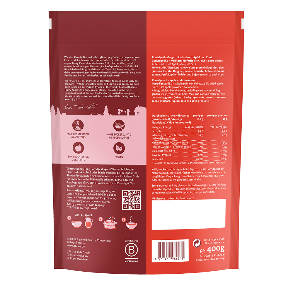 Bild: 3Bears Porridge Zimter Apfel