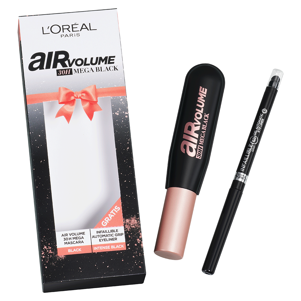 Bild: L'ORÉAL PARIS Air Volume 30H Mega Black Mascara + Infaillible Automatic Grip Eyeliner Intense Black