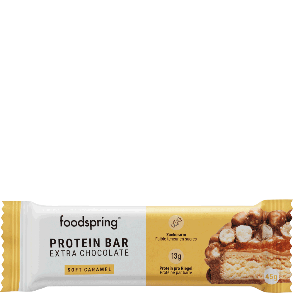 Bild: foodspring Protein Bar Extra Chocolate Soft Caramel