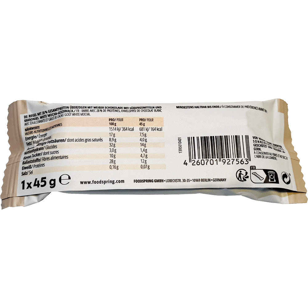 Bild: foodspring Protein Riegel Extra Chocolate White Mocha