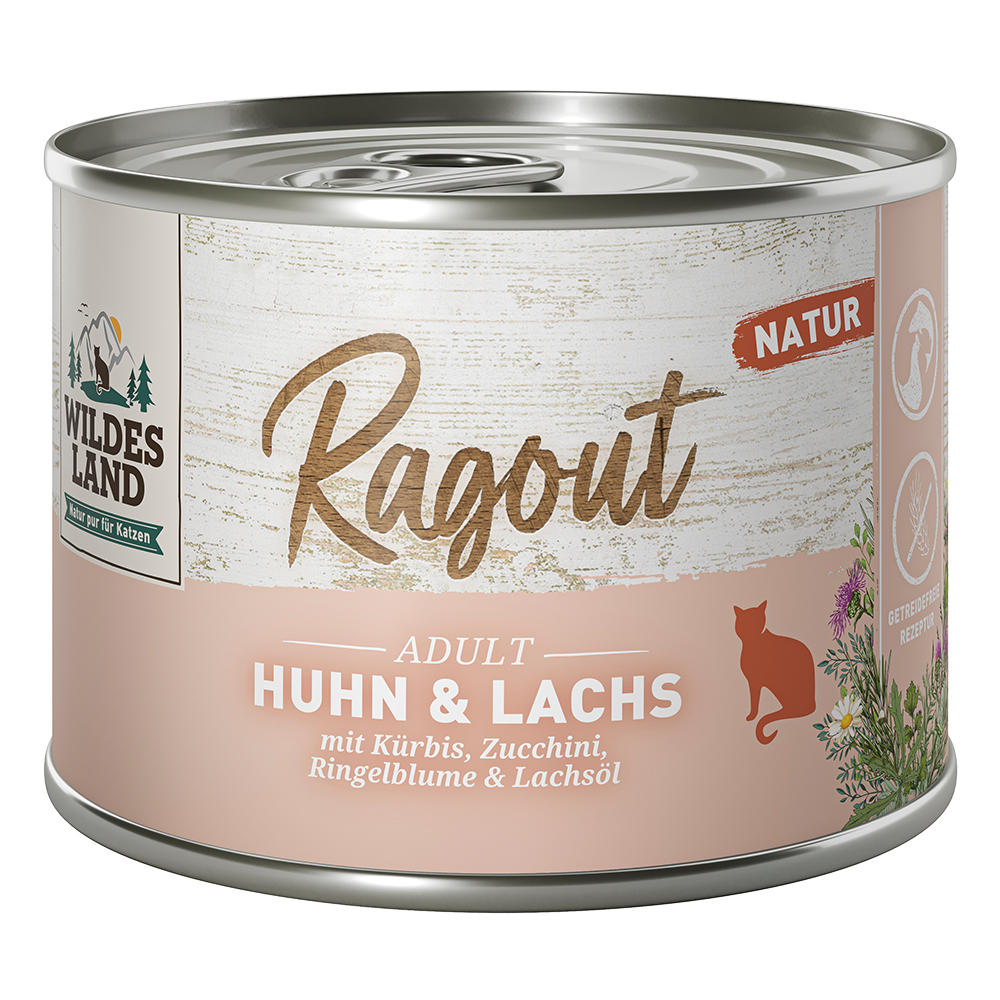 Bild: Wildes Land Ragout Huhn und Lachs mit Kürbis, Zucchini, Ringelblume und Lachsöl 