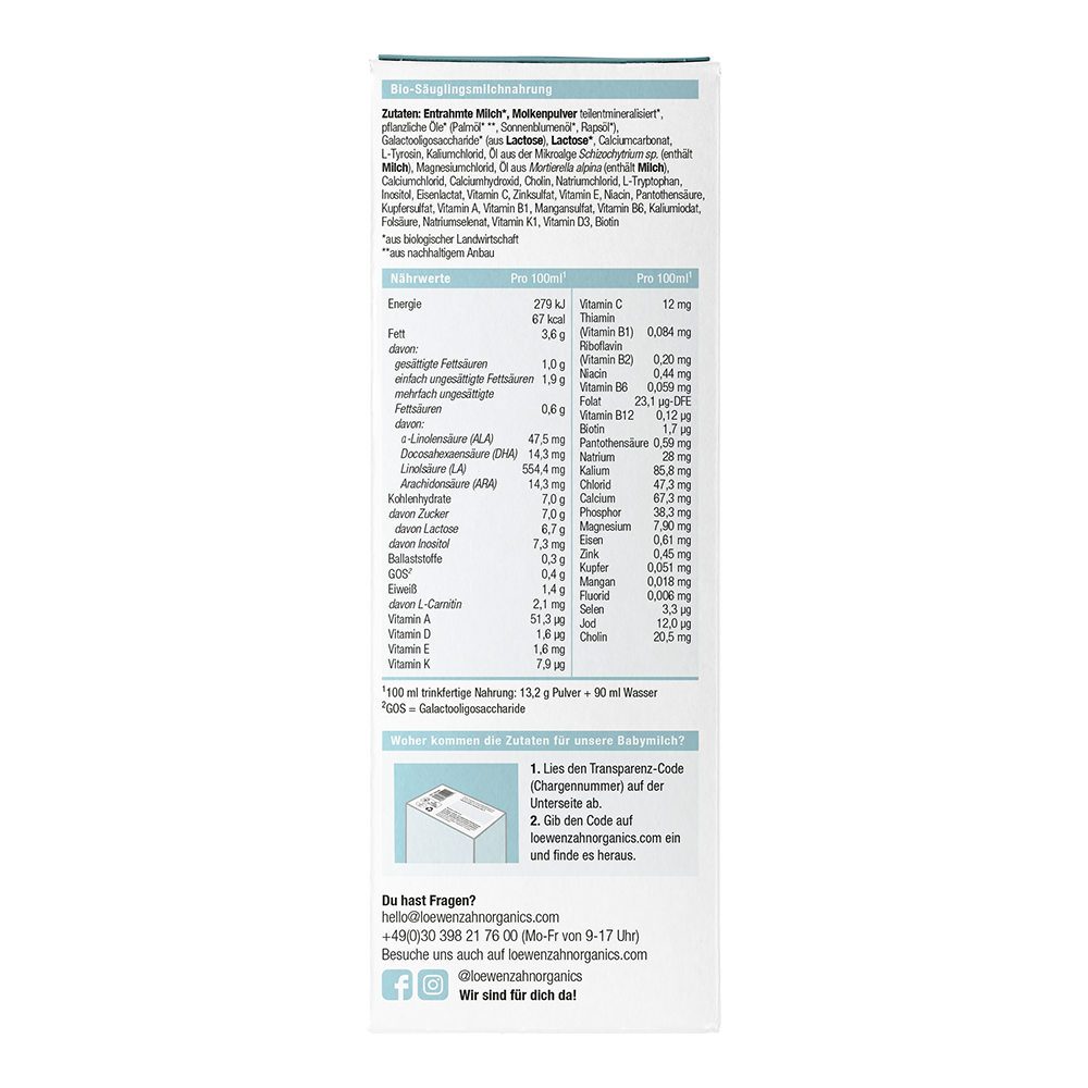 Bild: Löwenzahn organics Bio Pre Anfangsmilch