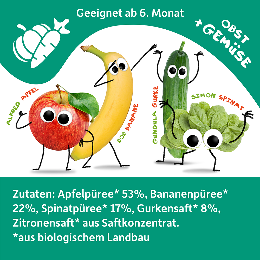 Bild: Freche Freunde Quetschie Apfel, Banane mit Spinat und Gurke
