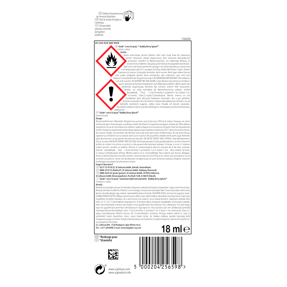 Bild: Glade Sense & Spray Bubbly Berry Splash Nachfüllung