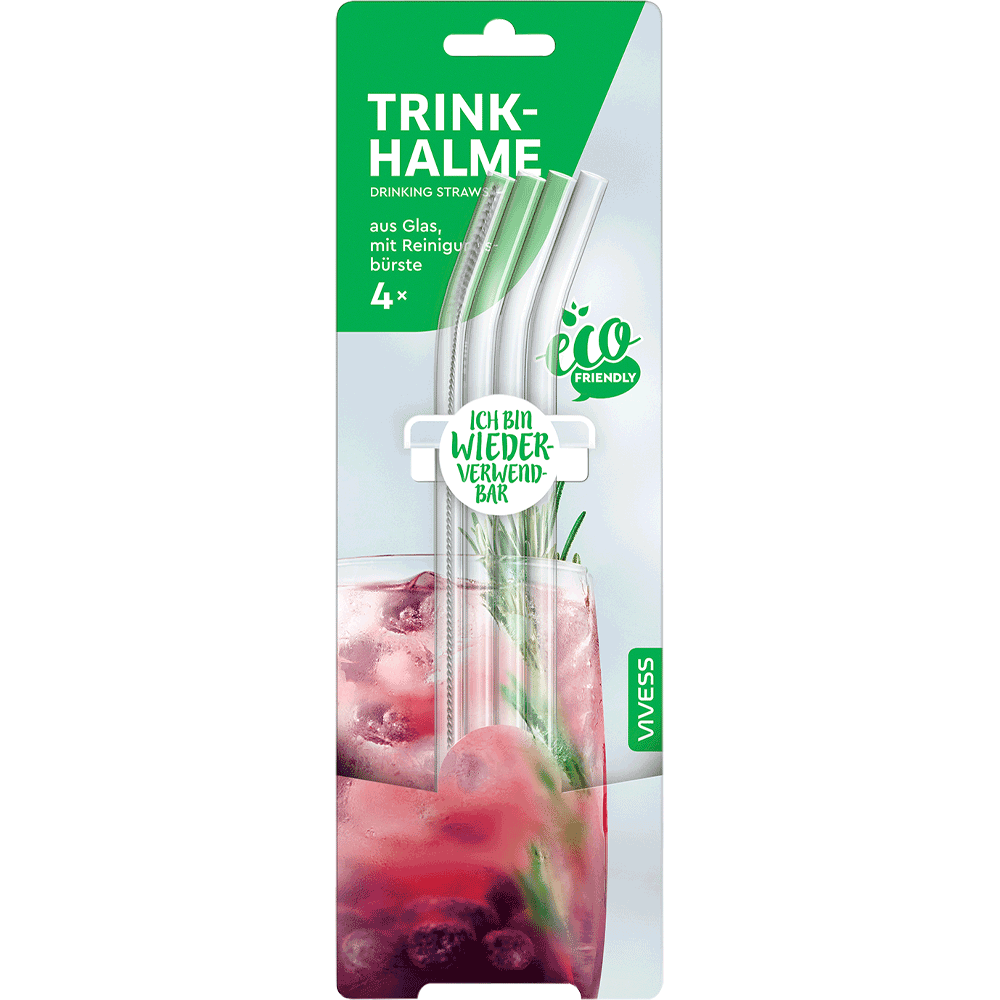 Bild: Vivess Trinkhalme Glas 4er + Reinigungsbürste
