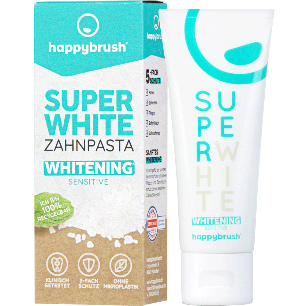 Bild: happybrush Super White Zahnpasta Whitening Sensitive 