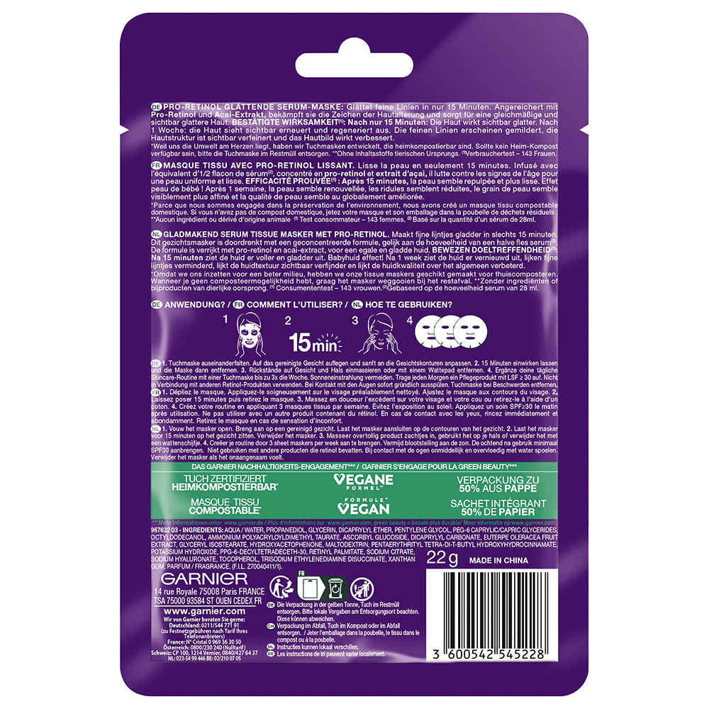 Bild: GARNIER SKIN ACTIVE Pro-Retinol Glättende Serum-Maske