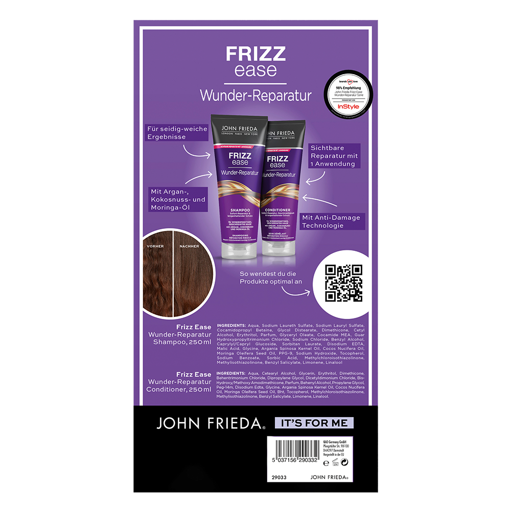 Bild: JOHN FRIEDA FRIZZ EASE Wunder Reperatur Duo Shampoo und Conditioner 