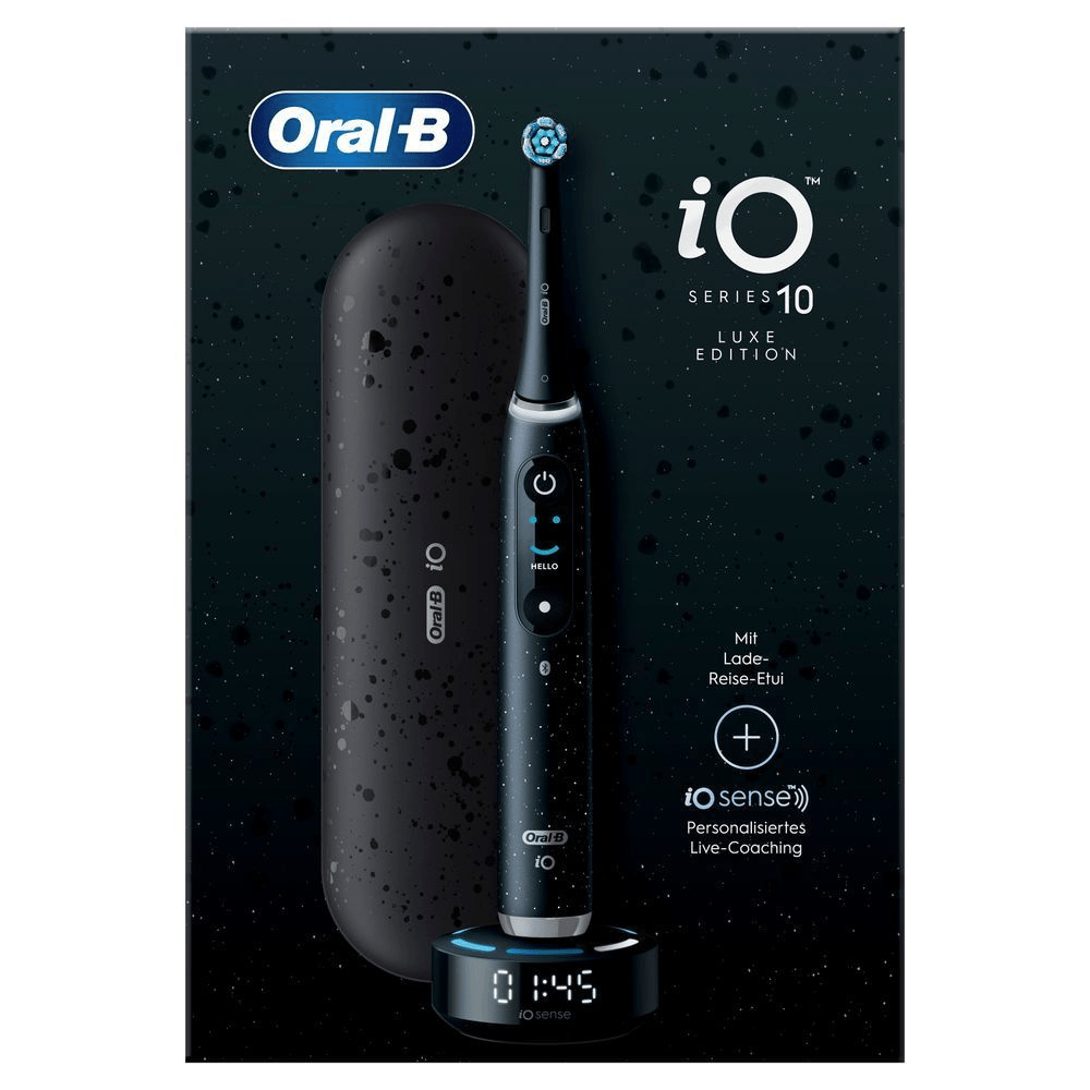 Oral-B iO Series 10 Luxe Edition Zahnbürste mit Lade-Reise-Etui und Auszeichnung als Testsieger von Stiftung Warentest.