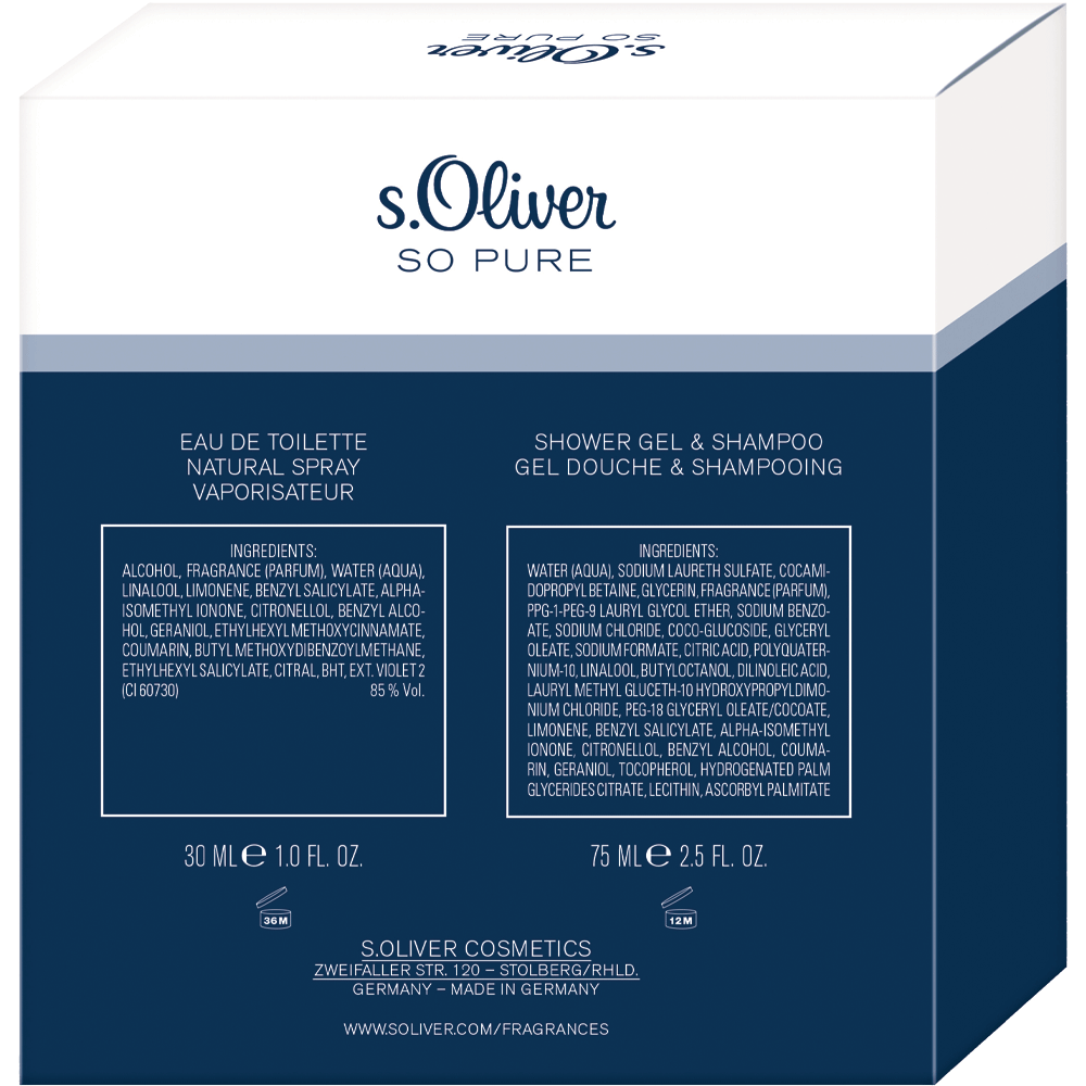 Bild: s.Oliver So Pure Men Geschenkset Eau de Toilette 30 ml + Duschgel 75 ml