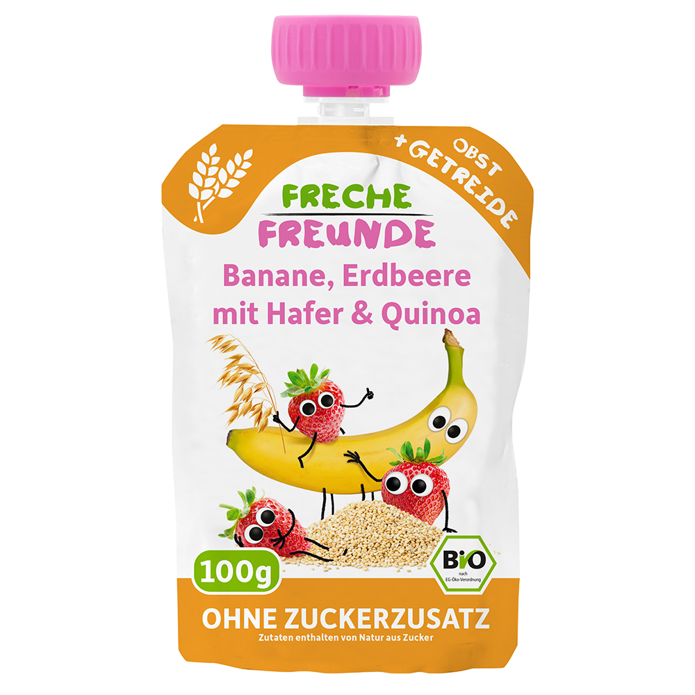 Bild: Freche Freunde Quetschie Banane, Erdbeere mit Hafer und Quinoa 