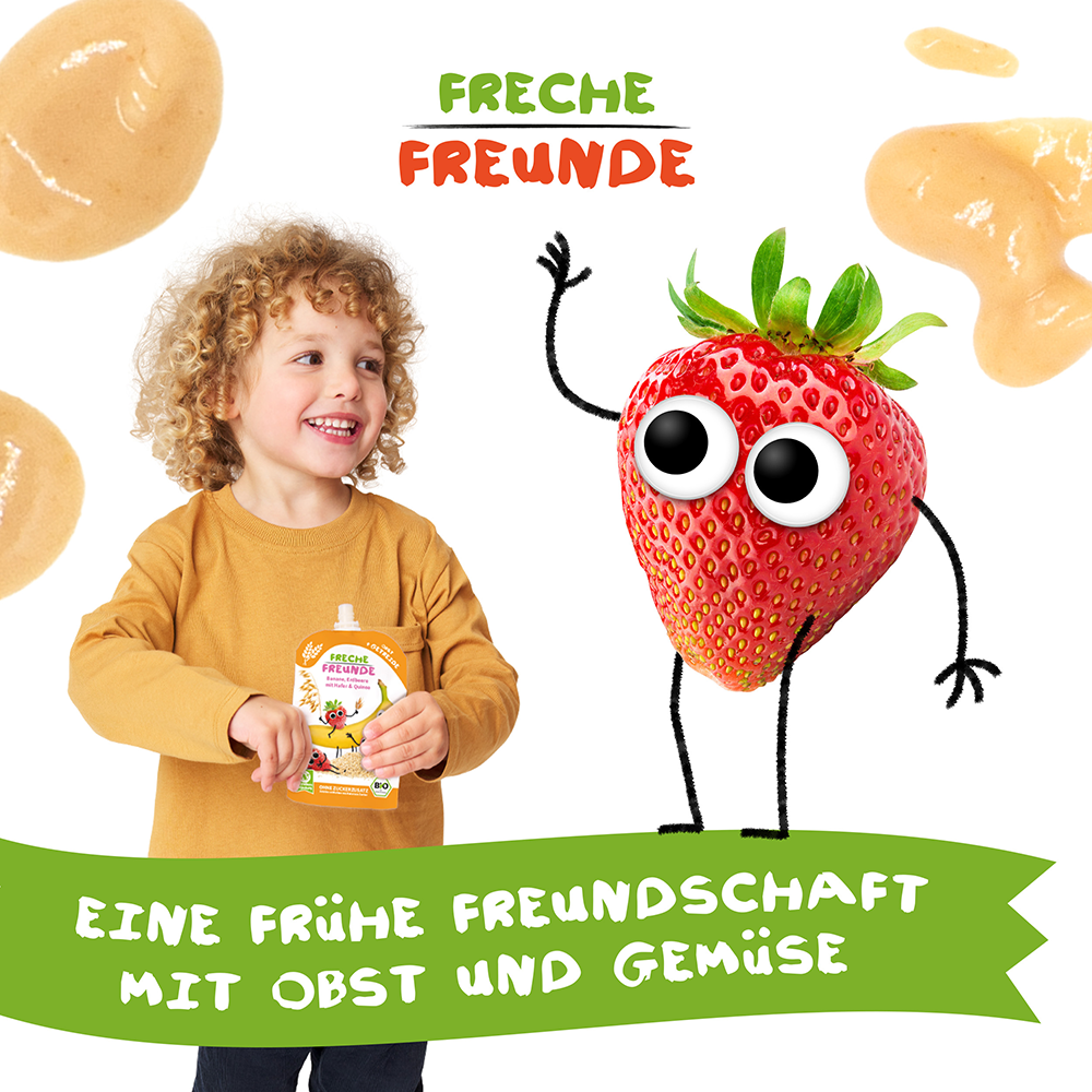 Bild: Freche Freunde Quetschie Banane, Erdbeere mit Hafer und Quinoa 