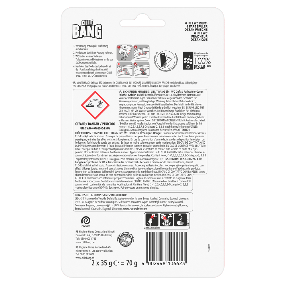 Bild: CILLIT BANG WC Duft und Farbspüler Ozean Frische 6in1 