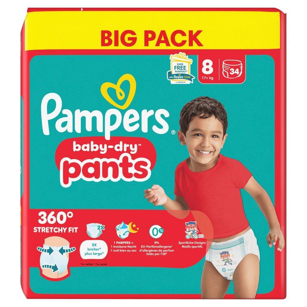 Bild: Pampers Baby-Dry Pants Größe 8, 17kg+, Big Pack 