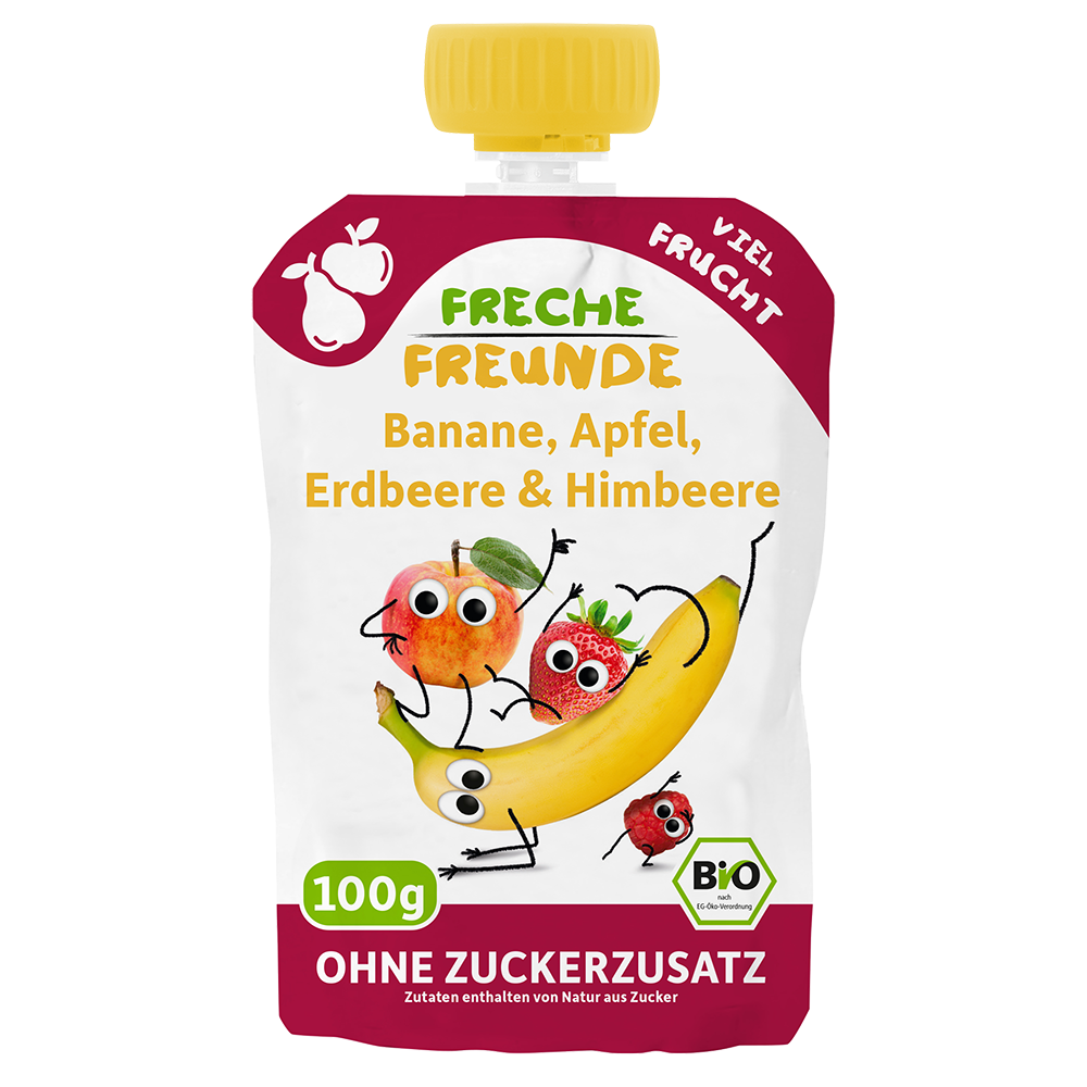 Bild: Freche Freunde Quetschie Banane, Apfel, Erdbeere und Himbeere 