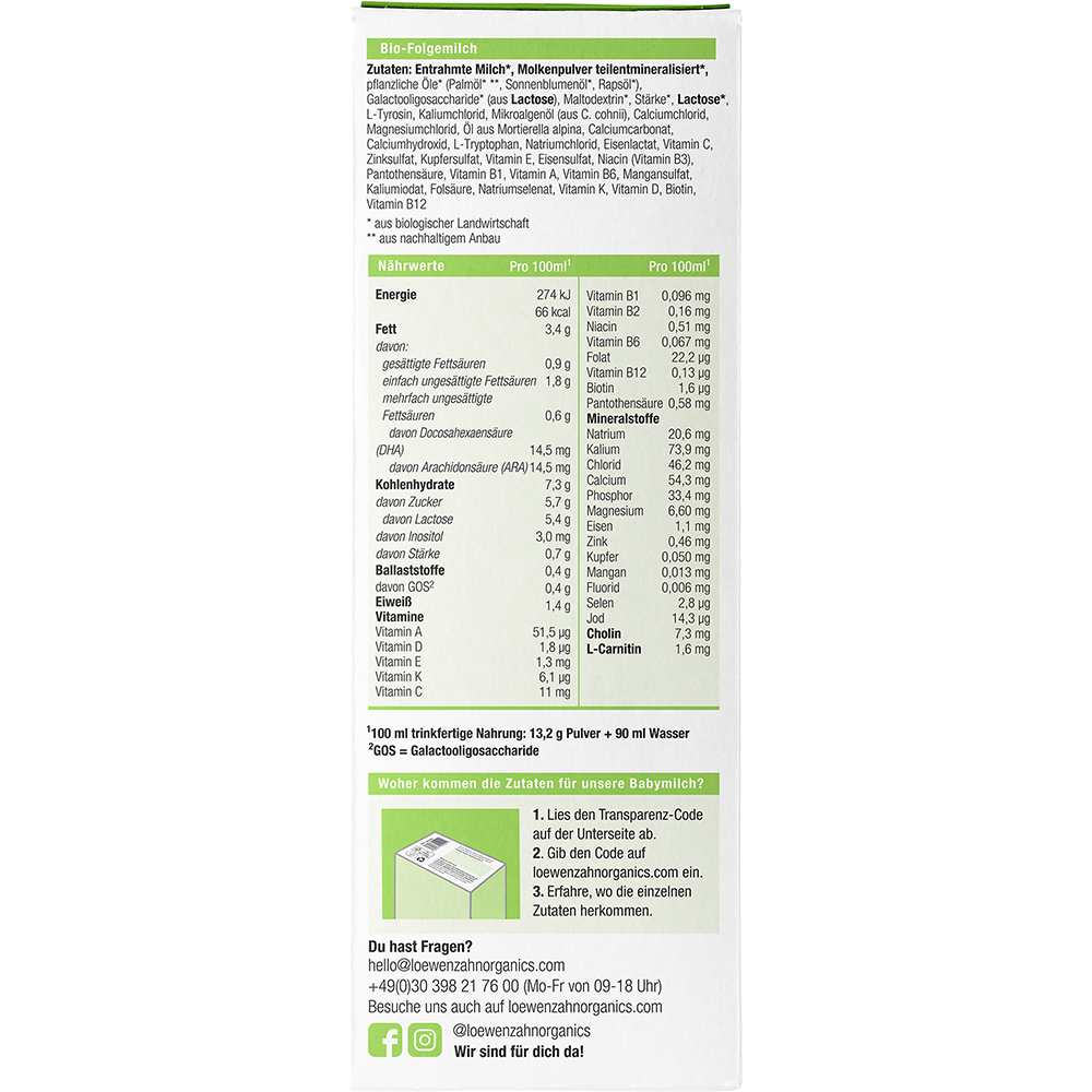 Bild: Löwenzahn organics Bio Folgemilch 