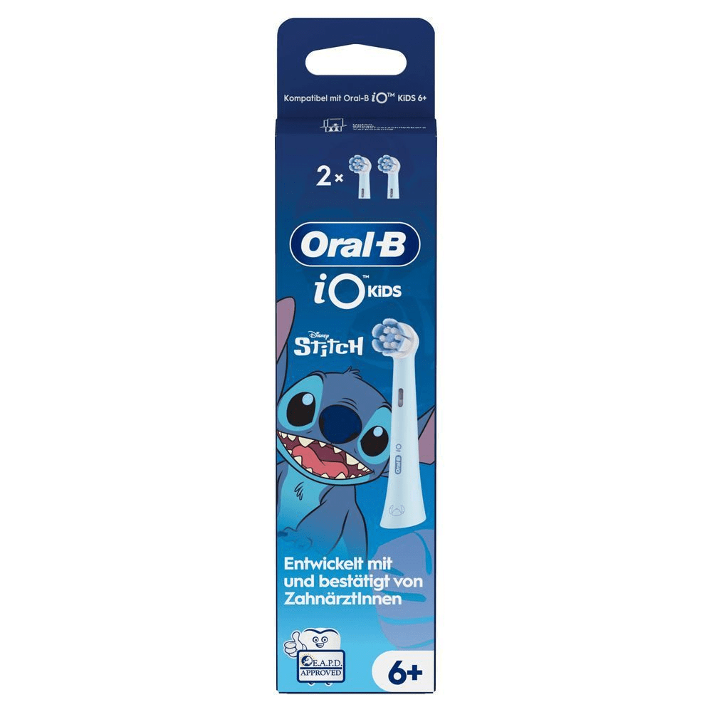 Oral-B iO Kids Aufsteckbürsten mit Disney Stitch Design, 2 Stück, entwickelt und bestätigt von Zahnärztinnen.;