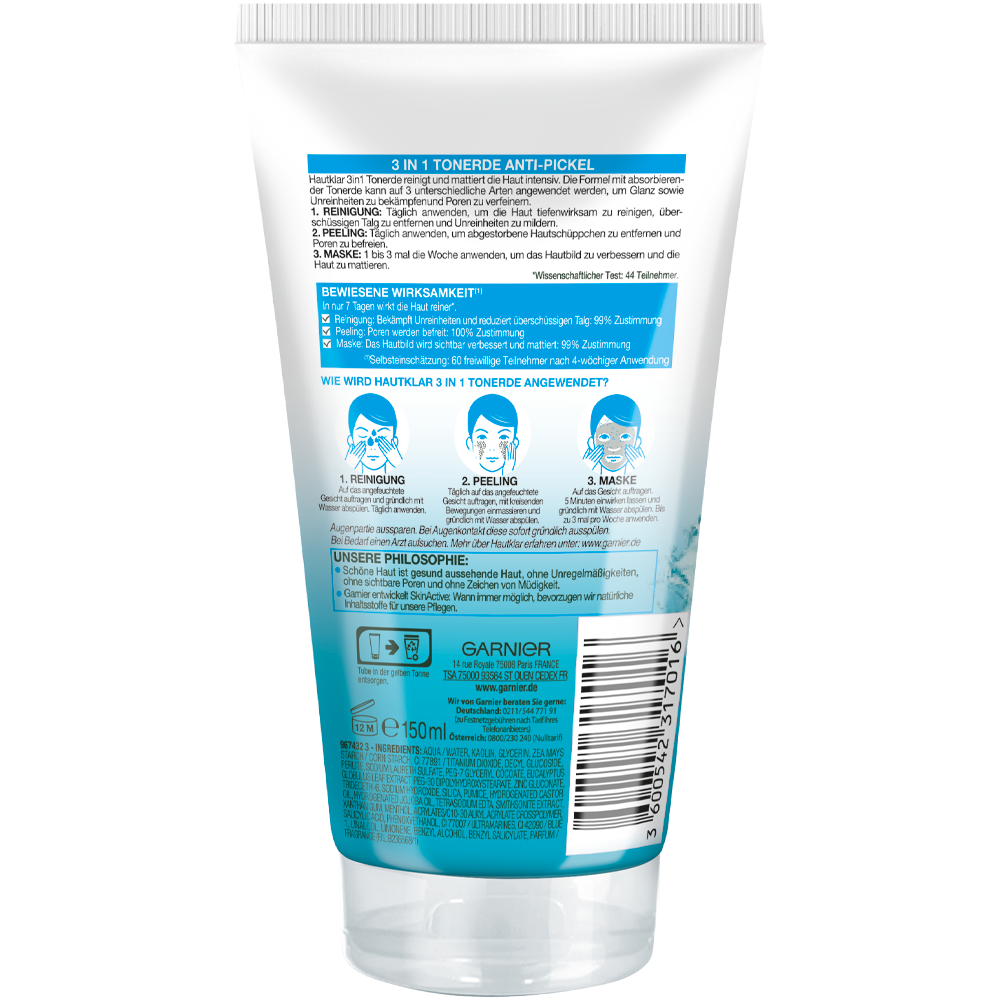Bild: GARNIER SKIN ACTIVE Hautklar 3in1 Reinigung + Peeling + Maske