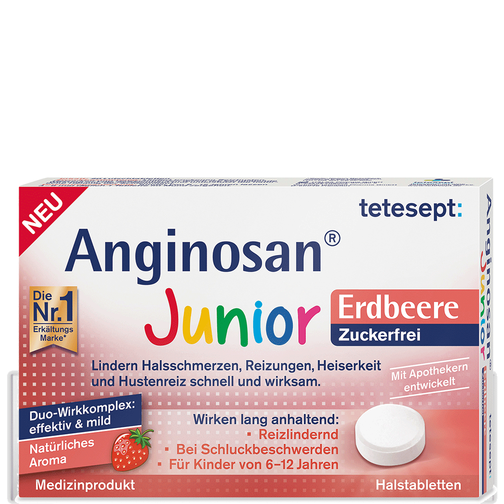 Bild: tetesept: Anginosan Junior Erdbeer Lutschtabletten