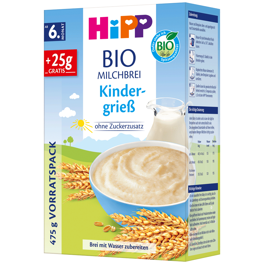 Bild: HiPP Bio Milchbrei Kindergrieß 