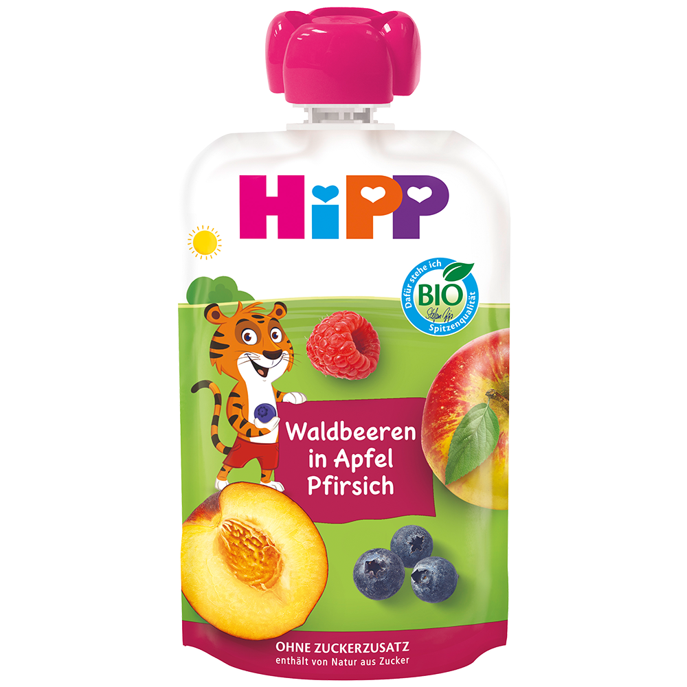 Bild: HiPP Quetschie Waldbeeren in Apfel Pfirsich 