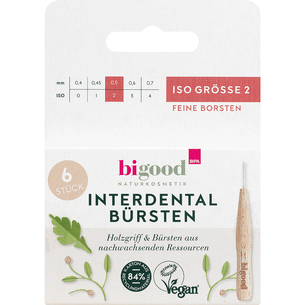 Bild: bi good Interdentalbürsten aus Holz ISO Größe 2 0,5 mm