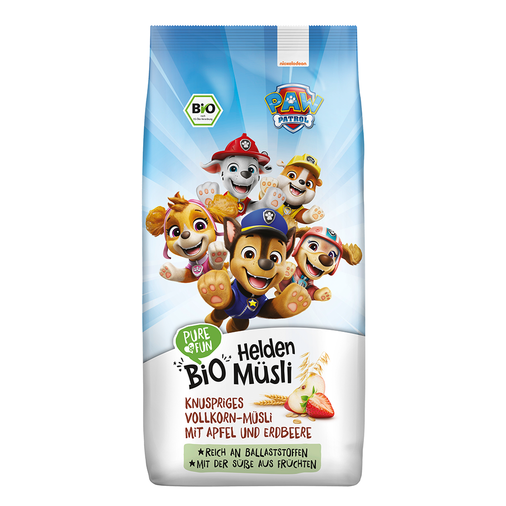 Bild: Pure & Fun Helden Müsli Knuspriges Vollkorn-Müsli mit Apfel und Erdbeere