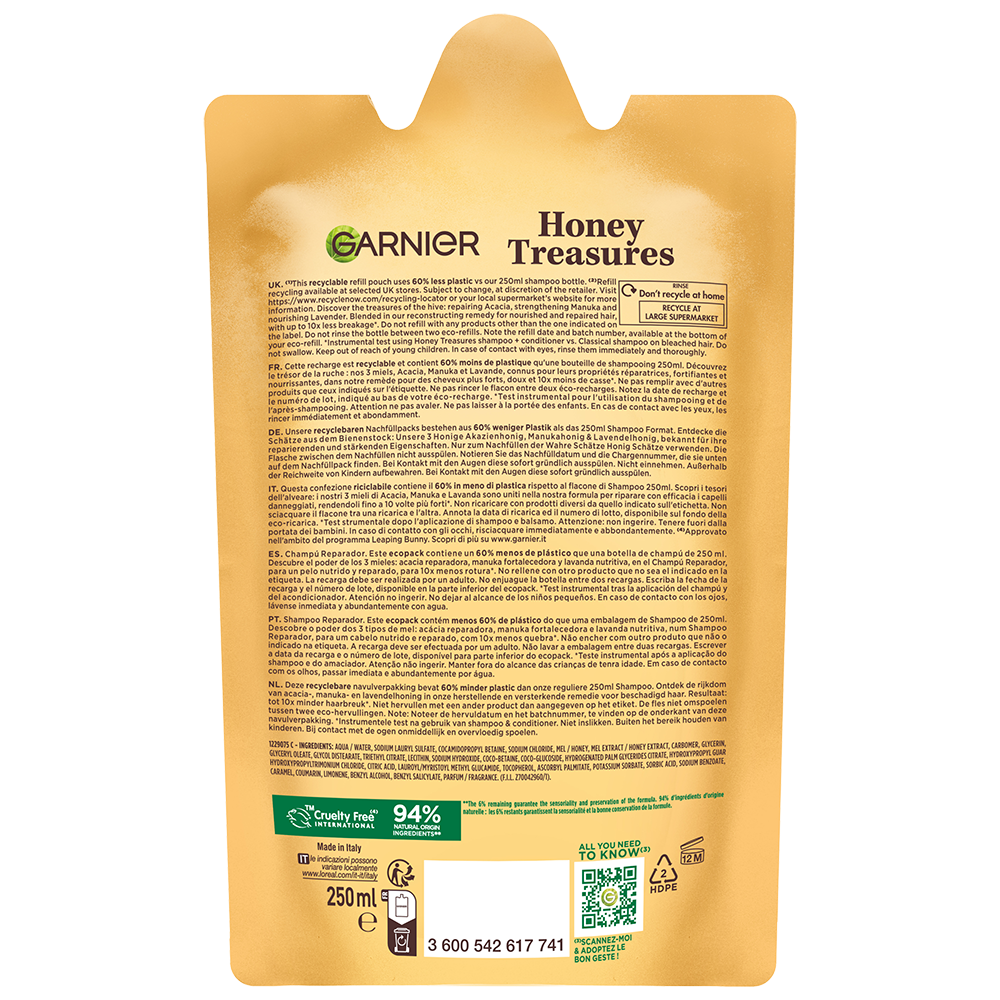 Bild: GARNIER Wahre Schätze Reparierendes Shampoo Honig Schätze Nachfüllpack