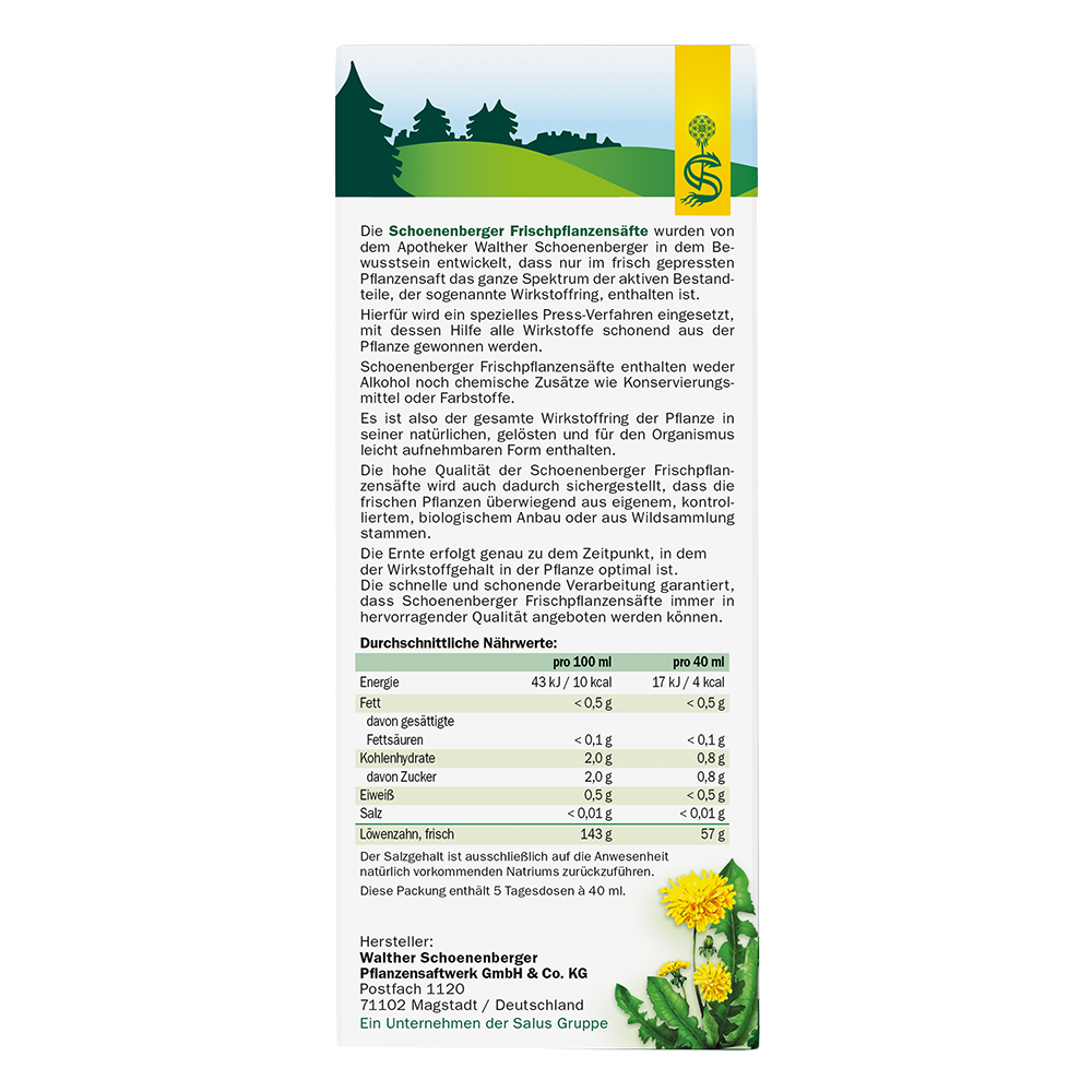 Bild: Schoenenberger Naturreiner Frischpflanzensaft Löwenzahn